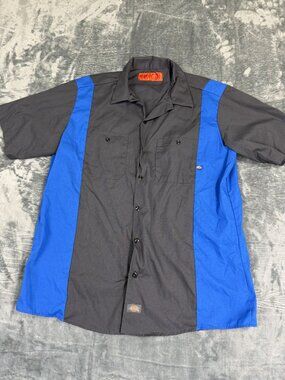 Dickies Mens Button Front Shirt Size XL Black & Blue Colorblock